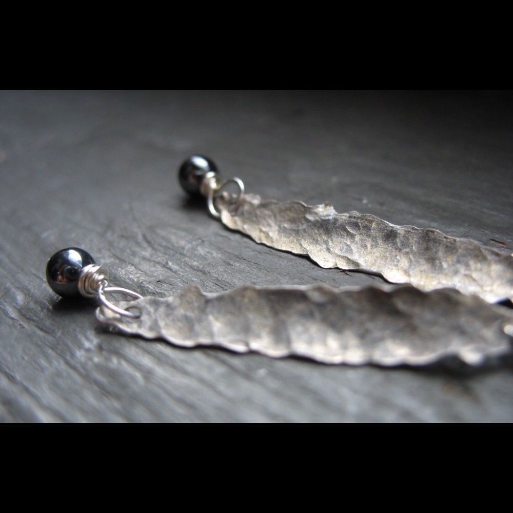 New Hematite Stone Oxidized Silver  Earrings